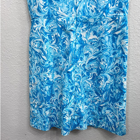 MICHAEL KORS BLUE WHITE PLEATED FRONT HIGH NECK SLEEVELESS DRESS Size 4 - Picture 4 of 14